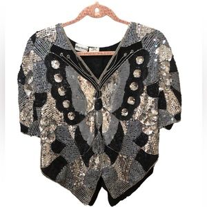 Vintage Sequined Butterfly Blouse
